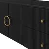 TV Cabinet, Lowboard, Three-Dimensional Wave Structure, Rounded Edges, MDF Carcass, Aluminum Handles, Iron Feet, Fixed Shelf, Cable Grommet
