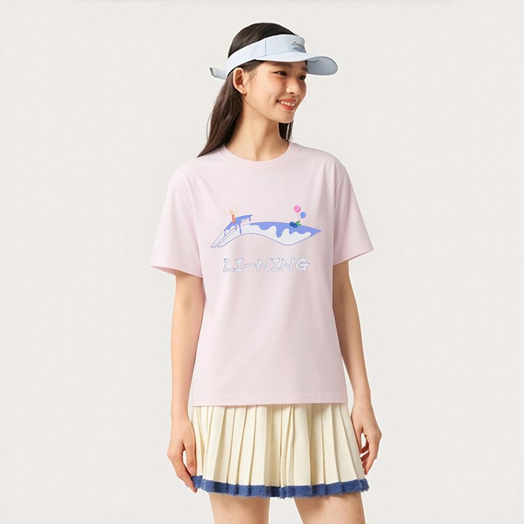 Li-Ning Versatile Comfortable Soft Loose Short Sleeve T-Shirt Women tops Light-Pink AHSW852-2