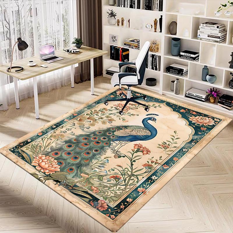 1PC Peacock Painting Flannel Blanket Carpet Ultra Soft, Thick & Absorbent, Non Slip Machine Washable Mat for Entryway