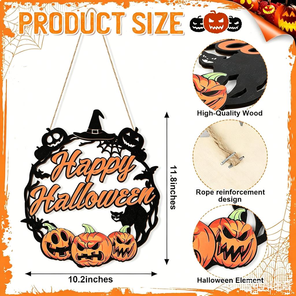 Wooden Halloween Pumpkin Hanging Sign Door Wall Decor Party Home Garden Decoration