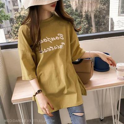 Summer Korean Loose Letter T-shirt Women's Short Sleeved T-shirt with Split Bottom Hem for Fashionable Women's Clothing