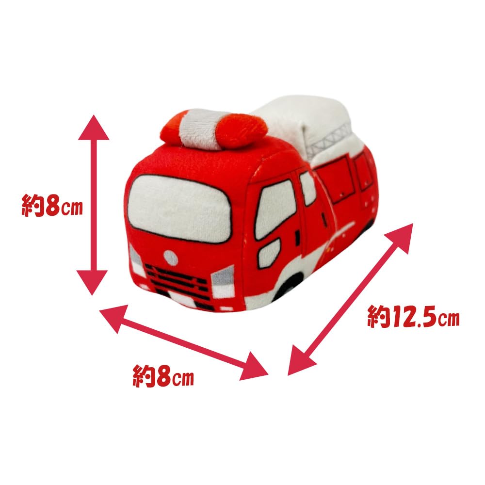 Four Types of Working Vehicles Plush Toys, Pull-back Toys, Vehicle-themed Kids' Goods, Including a Fire Truck.