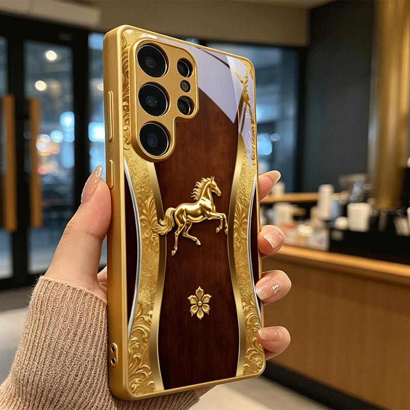 Galloping Steed Art Golden Phone Case For Samsung A50 A51 A52 A53 A54 A55 A56 A57 A71 A72 A73 A31 A32 A34 A36 37 30s Glass Cover