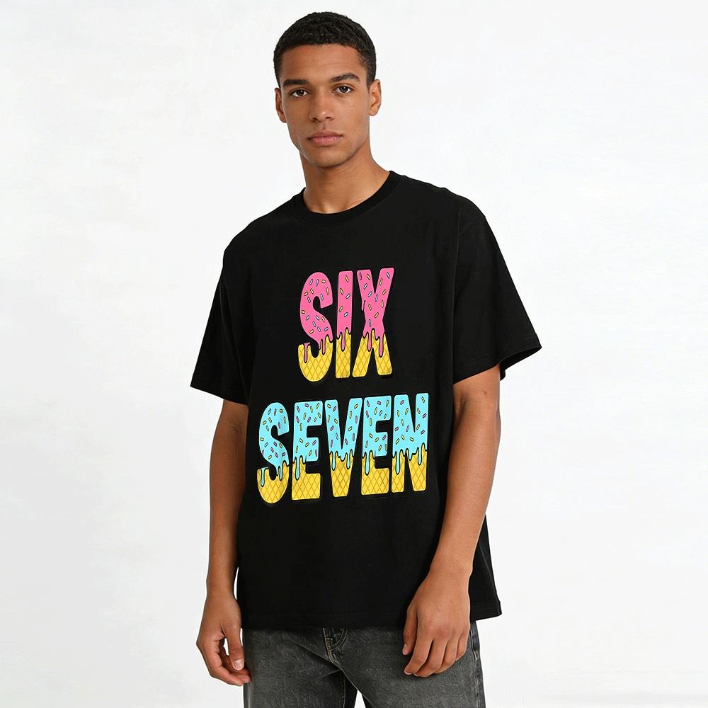 Fun Ice Cream Letter Print Tee SIX SEVEN Casual Loose Top Pure cotton T-shirt