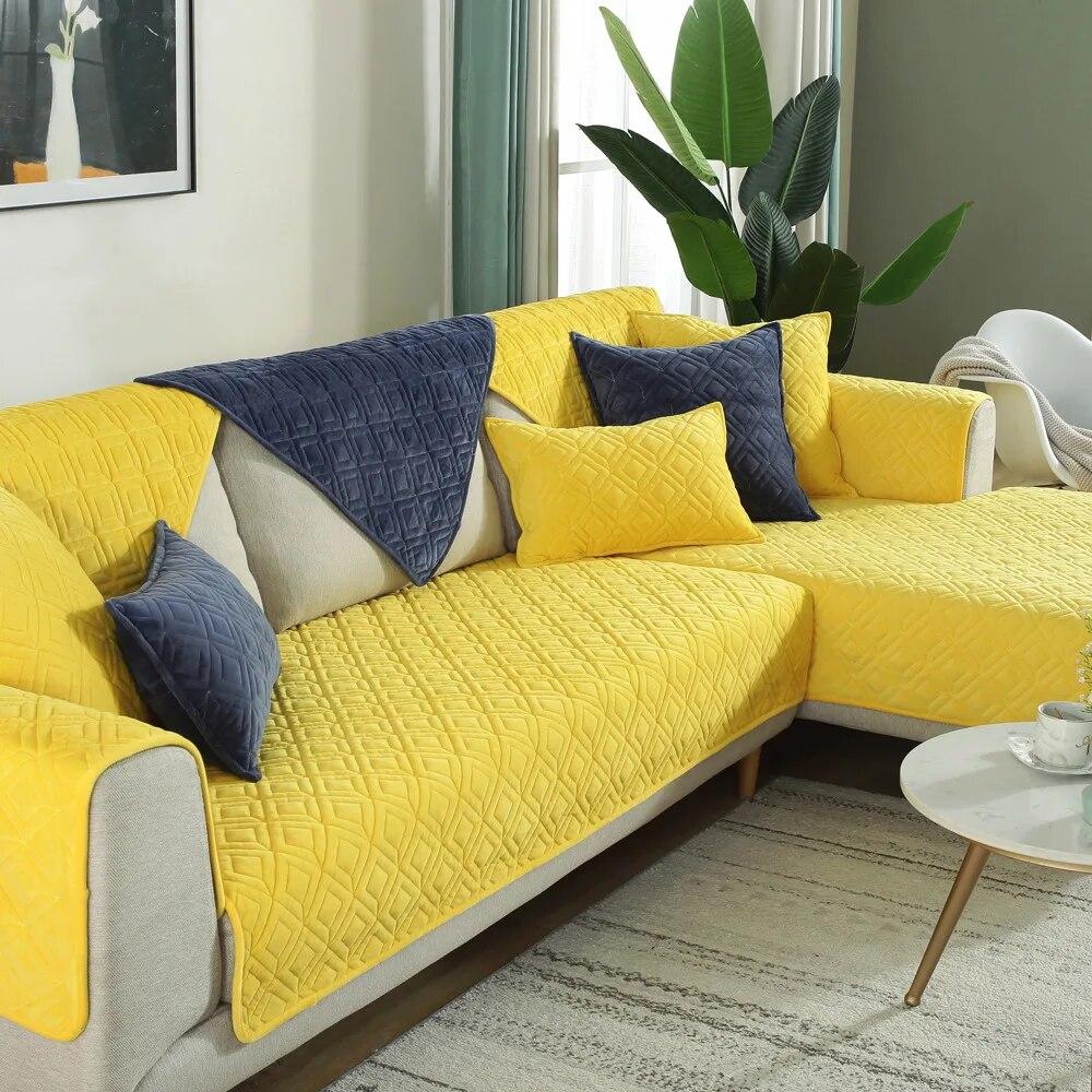 New Arrival Solid Color Thick Crystal Velvet Quilted Sofa Towel Soft Short Plush Anti-slip Sectional Sofa Covers for Living Room