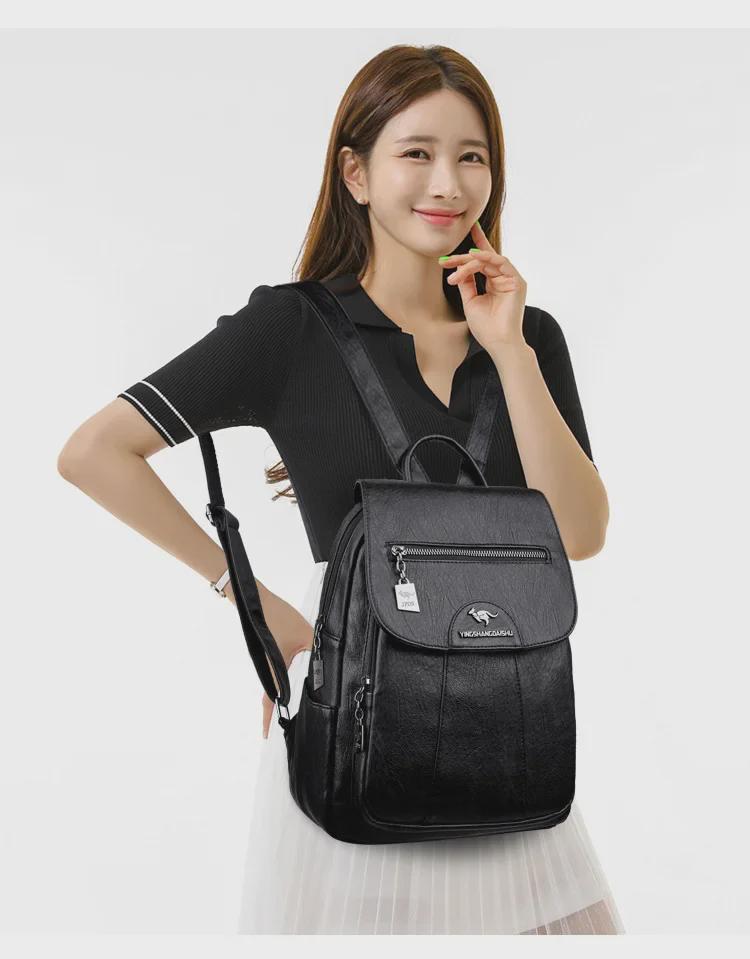 Rucsac Elegant de Damă din Piele Moale cu Capacitate Mare, Antifurt, pentru Călătorii și Studenți