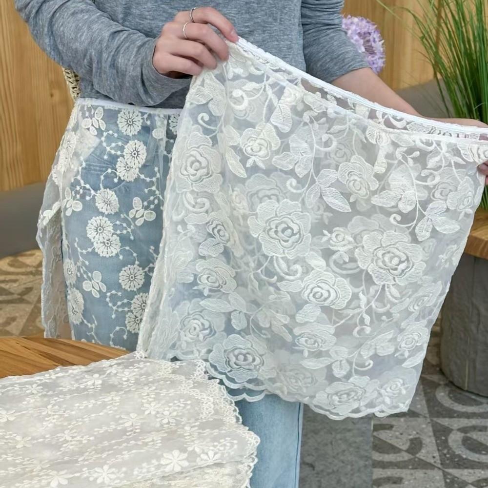 JEANS Decor Lace Fart Curtain Slim Fit Sheer Embroidery Flower Lace Half Skirt Sweet Side Button See Through Apron Skirt Y2K