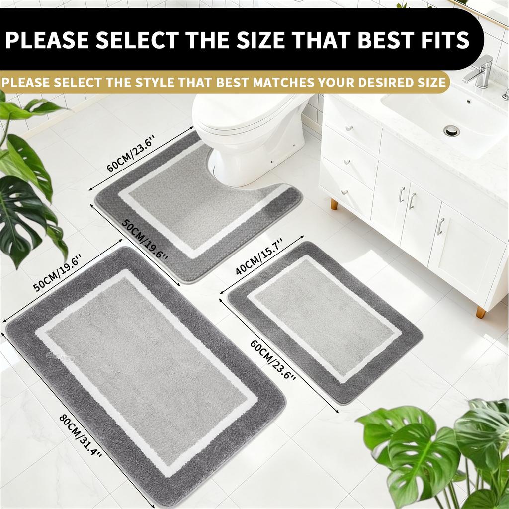 Microfiber Non-Slip Bath Mats for Bathroom Soft Water Absorbent Bathroom Mats Rugs Machine Washable Quick Dry Floor Mats