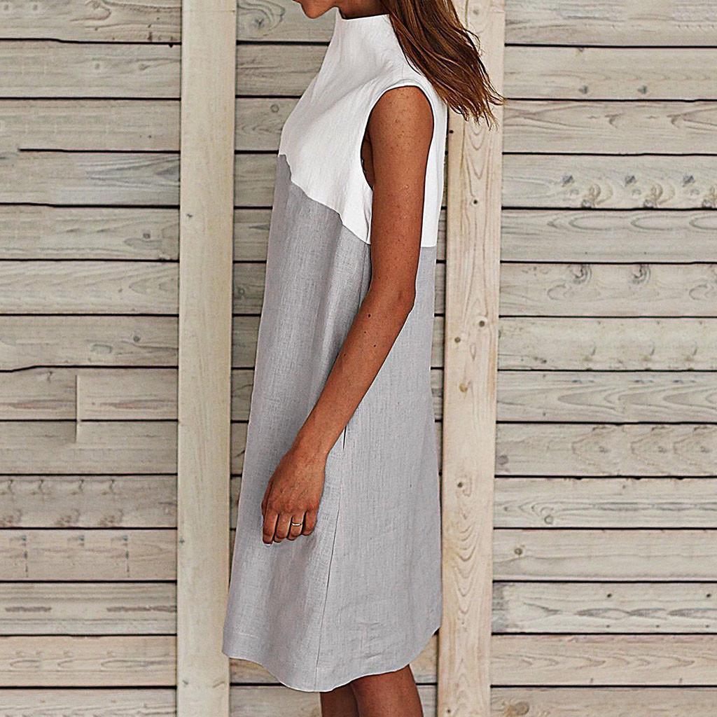 Womens Holiday O Neck Solid  Dress Ladies Summer  Dress