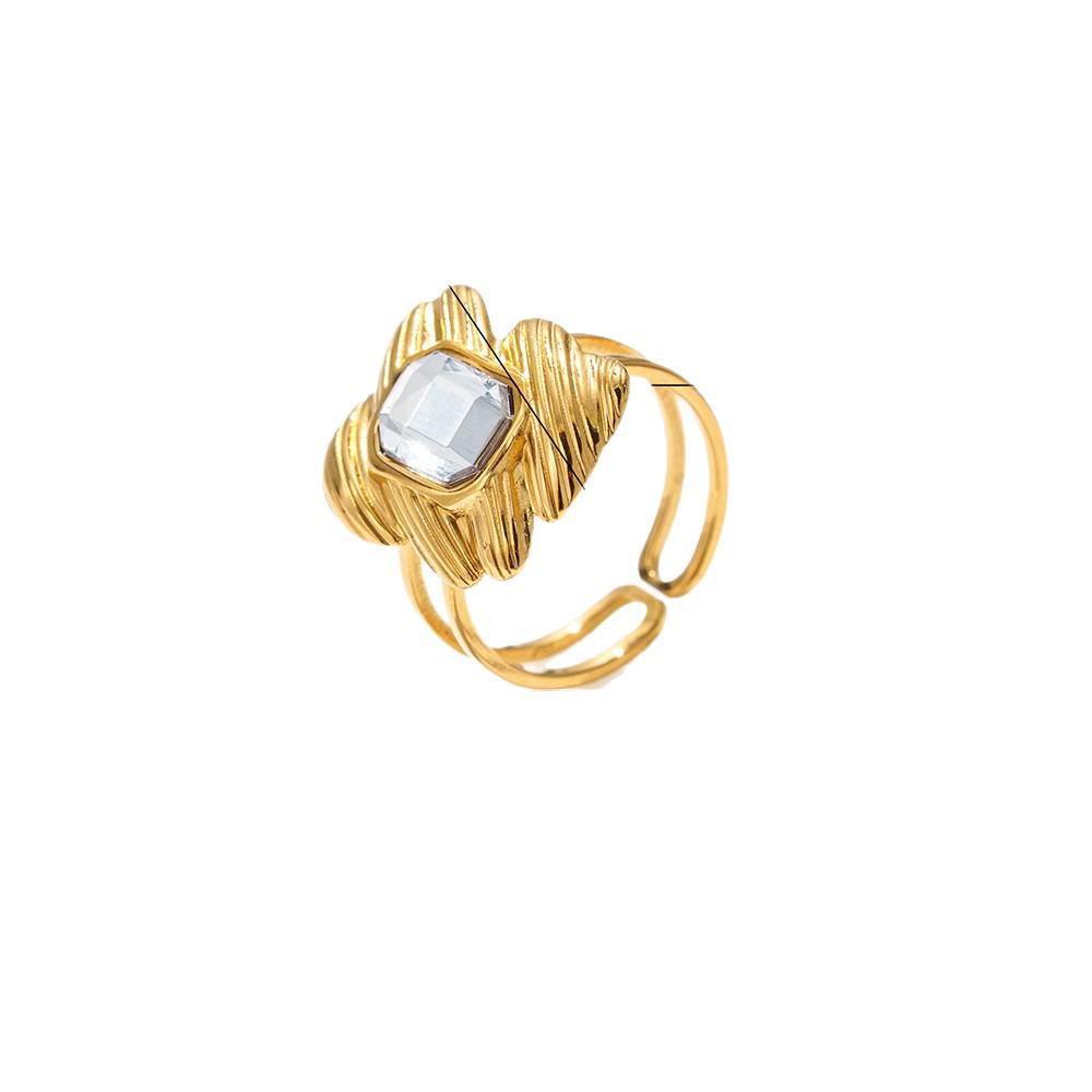 Elegante Anello Geometrico Irregolare in Acciaio Inossidabile con Zirconi per Donna