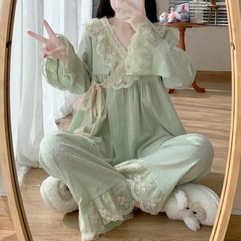 Pajamas Women'S Autumn Court Princess Style Long-Sleeved Set Sweet And Cute Retro Kimono High-End Loungewear