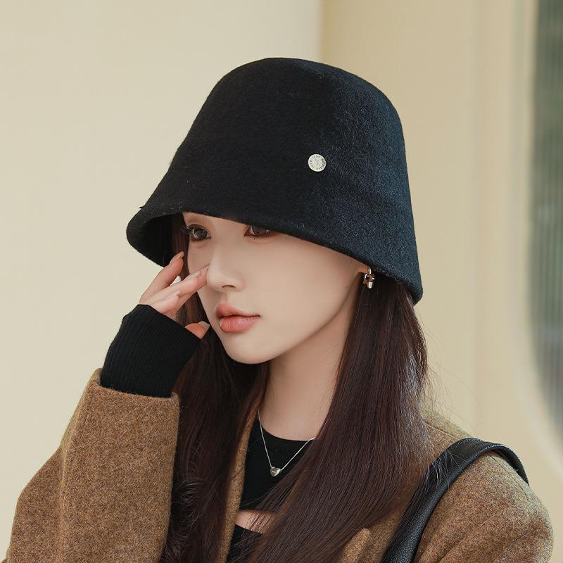 Autumn and Winter New High-end Wool Bucket Hat Women's Elegant Basin Hat Bucket Hat