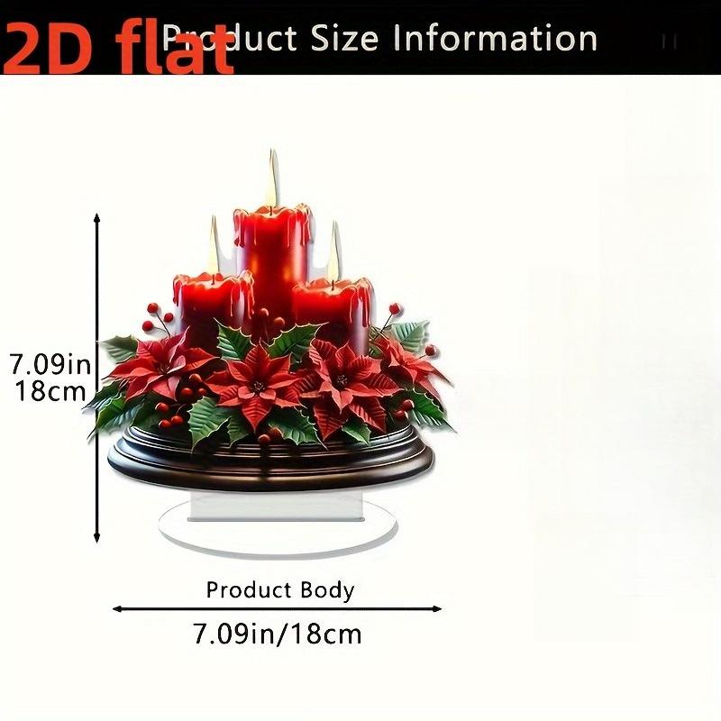 2D Flat Red Candle and Plant Bouquet Acrylic Desk Decor, Candles and Flowers, Suitable for wall decoration, porch, room, villa, accents Home, Hallway,