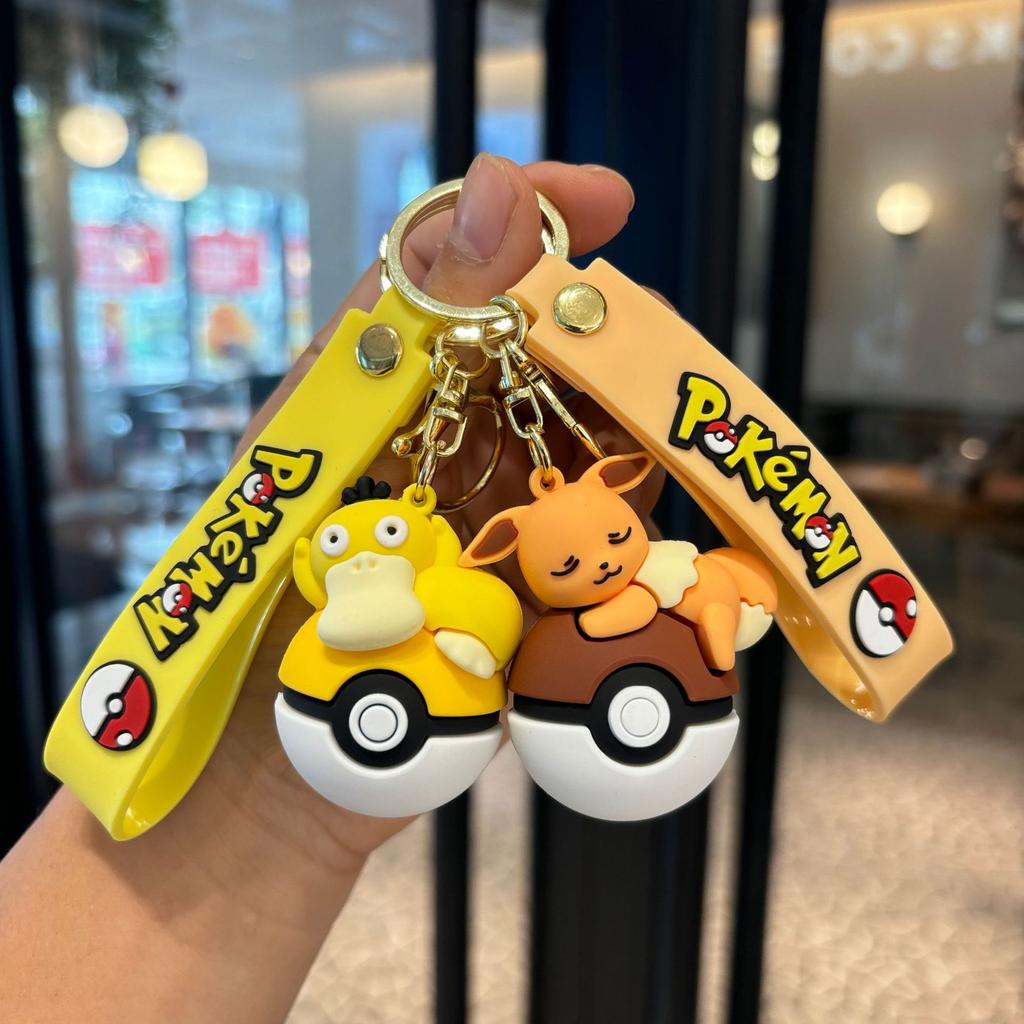 Hot Sale Pokémon Poké Ball Keychain Set, Cute Pikachu Eevee Charmander Figure, Anime Collectible Ring for Bag Backpack Gift