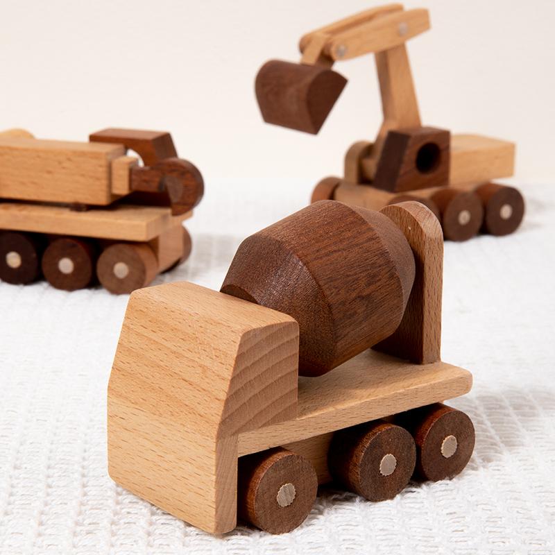 Giocattoli in Legno Legno di Faggio Blocchi Auto Escavatore Cartone Animato Giocattoli Educativi Montessori Ambulanza per Bambini Auto della Polizia Regalo di Compleanno