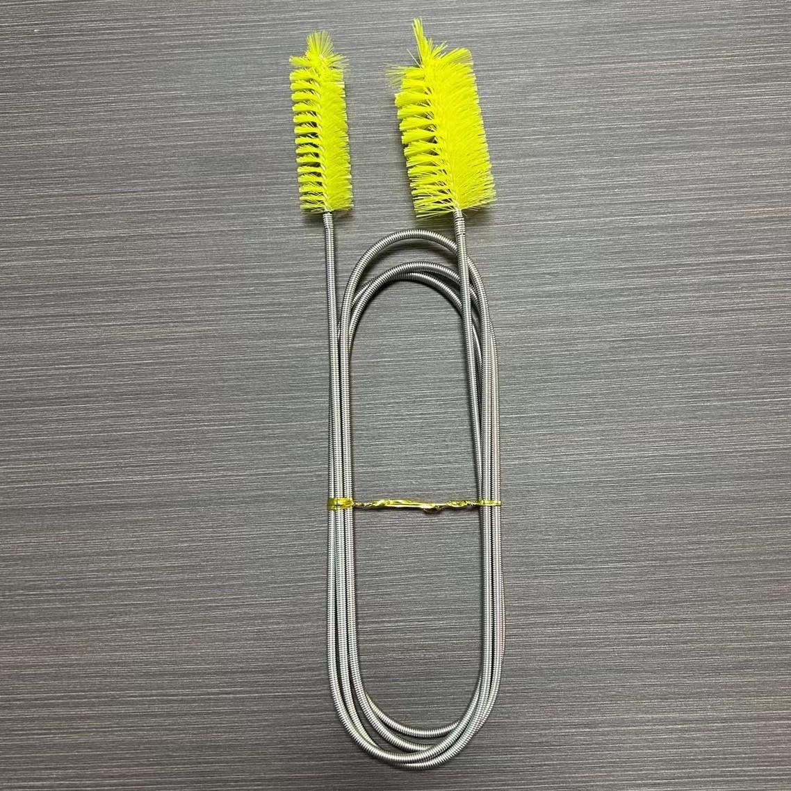 U-Shaped Double-Headed Bristle Straw Pipe Cleaning Brush with Spring Refrigerator Unclogger 45CM жёлтый