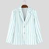 INCERUN Oversized Men Lapel Neck Long Sleeve Striped Print Casual Thin Blazer Suit Coats