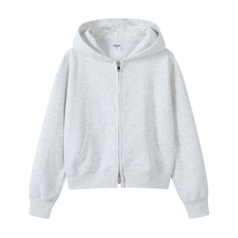 Korean Style Womens Short Hooded Zip-Up Cotton Blend Sweatshirt Loose Fit Winter Casual Top