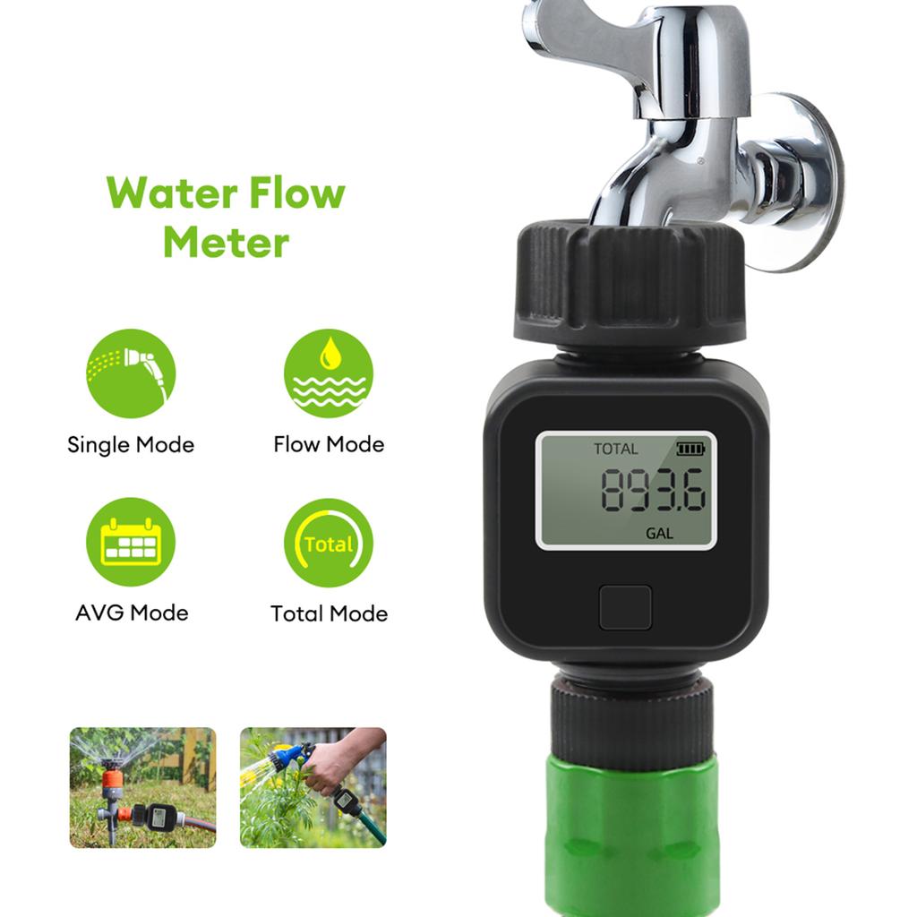 Water Flow Meter Measure Gallon/Liter Consumption and Flow Rate for Outdoor Garden Hose Watering Water Tank Filling