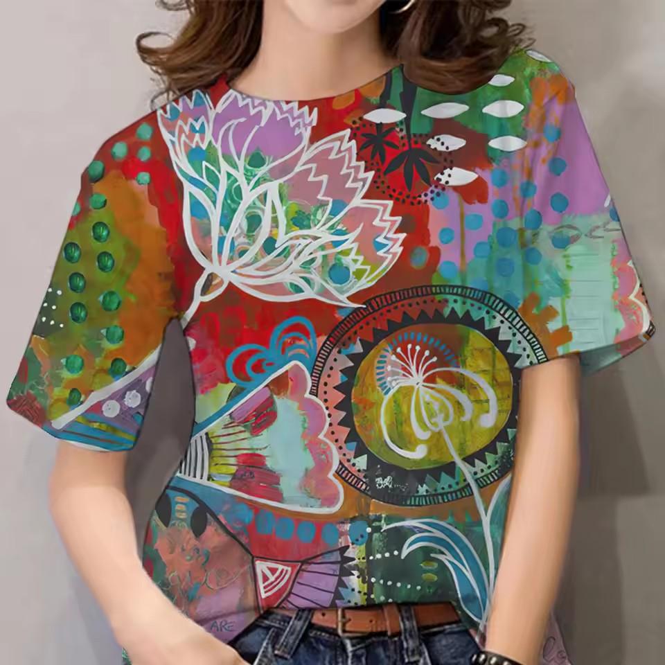 Vintage Butterfly Flowers 3D Print T-shirts Women Streetwear Summer Fashion Short Sleeve T Shirt O-neck Tees Tops Women Clothing