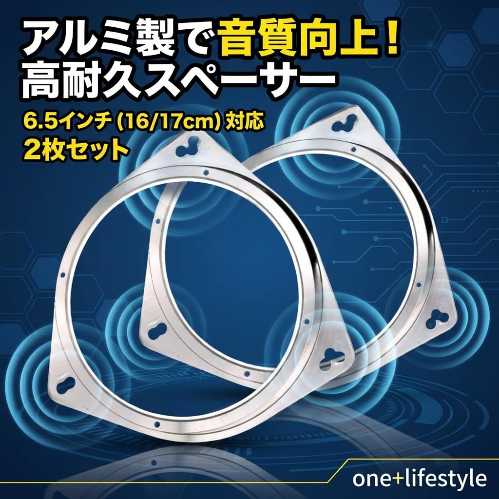 One+lifestyle Aluminum Inner Baffle Set (Left and Right) - 6.5-inch Compatible, 148mm Inner Diameter, 21mm Thickness, Suitable for Toyota and Other Ve