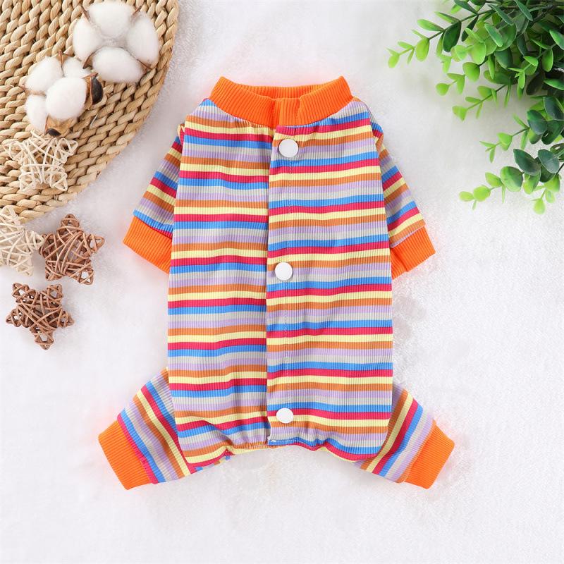 Striped Summer Pet Outfit: Cute, Elastic, Four-Legged Suit for Small To Medium Dogs and Cats (Teddy, Bichon, Pomeranian)