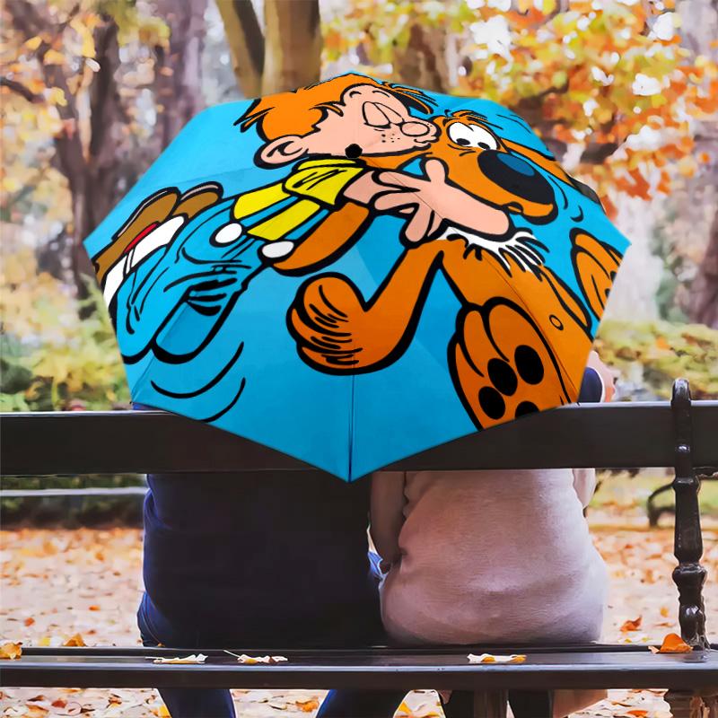 Bole and Bill Pattern, Automatic Folding Umbrella, Portable and Foldable Design, 8 Ribs, a Christmas or Birthday Gift.