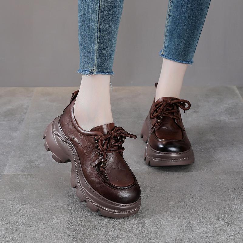 Retro Einzelschuh Damen Dicke Sohle Lässige Loafer Frühling und Herbst Neue Britische Stil Leder Schuhe