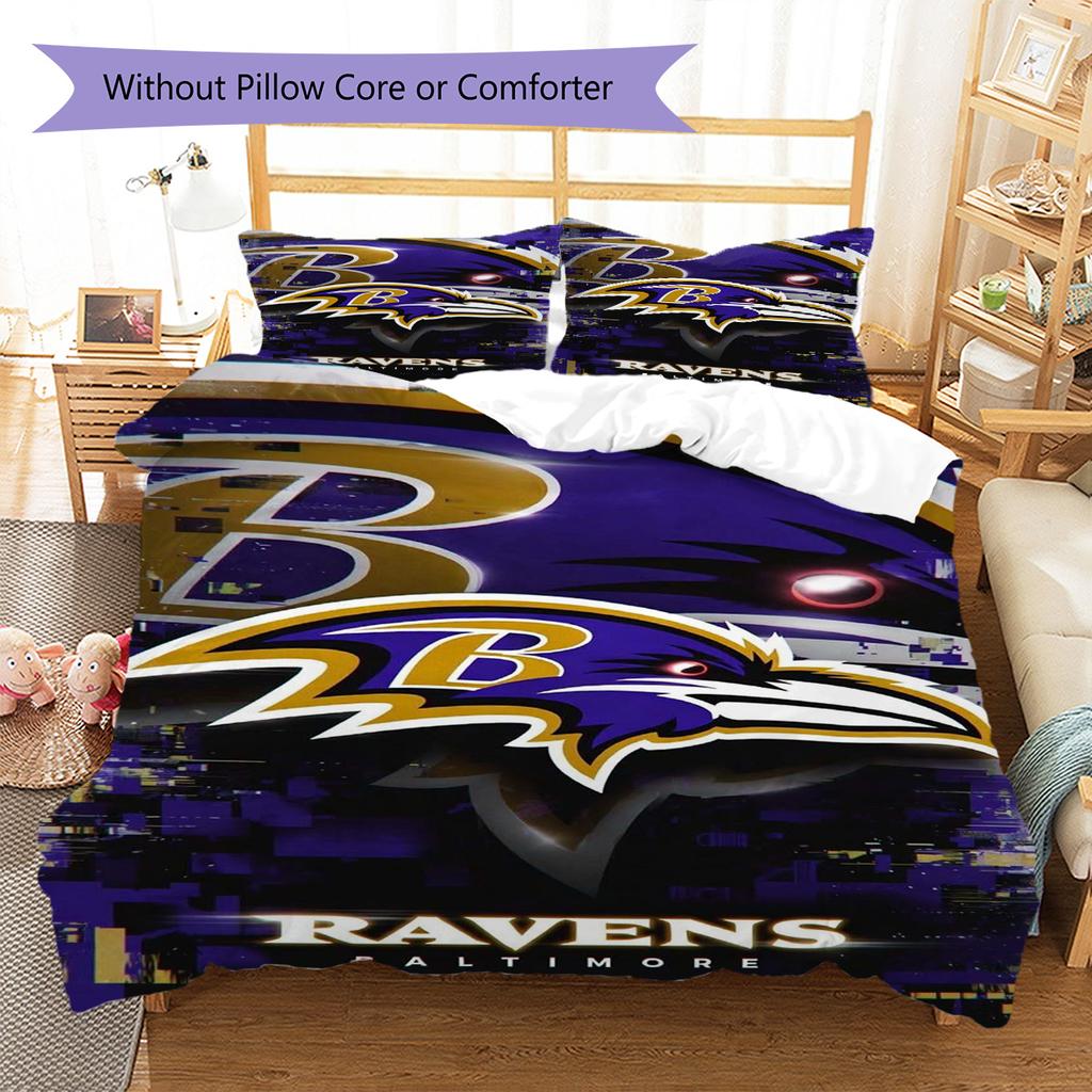 Baltimore Ravens Pattern Bedding Set Quilt Cover Pillowcase Home Decor Gift (1 * duvet cover + 2 * pillowcase, without core)