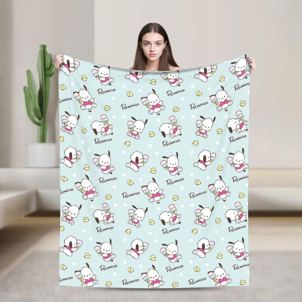 Pochacco Dog Pattern Blanket Cartoon  Plush Throw Blankets Airplane Travel Printed Soft Warm Bedsprea