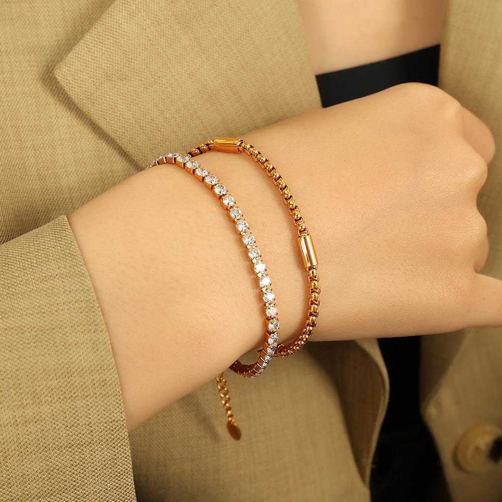 ODM 18K Gold Plated Stainless Steel Fashion White Zircon Bracelets Adjustable Tennis Multi-layer Luxury Jewelry for Women