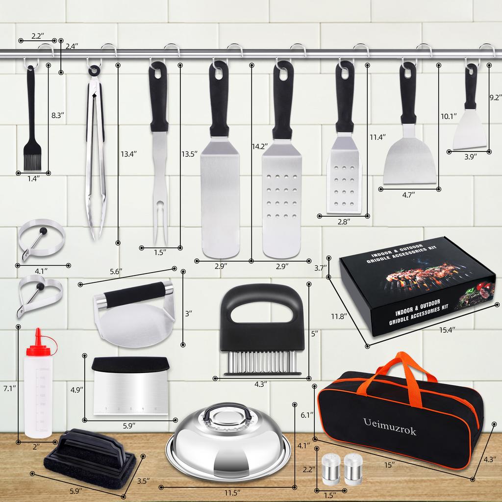 30-teiliges Outdoor-Grillzubehör-Set Blackstone-Spatel-Set Mit Smash-Burger-Presse Schmelzkappe Hibachi-Grillset Für BBQ