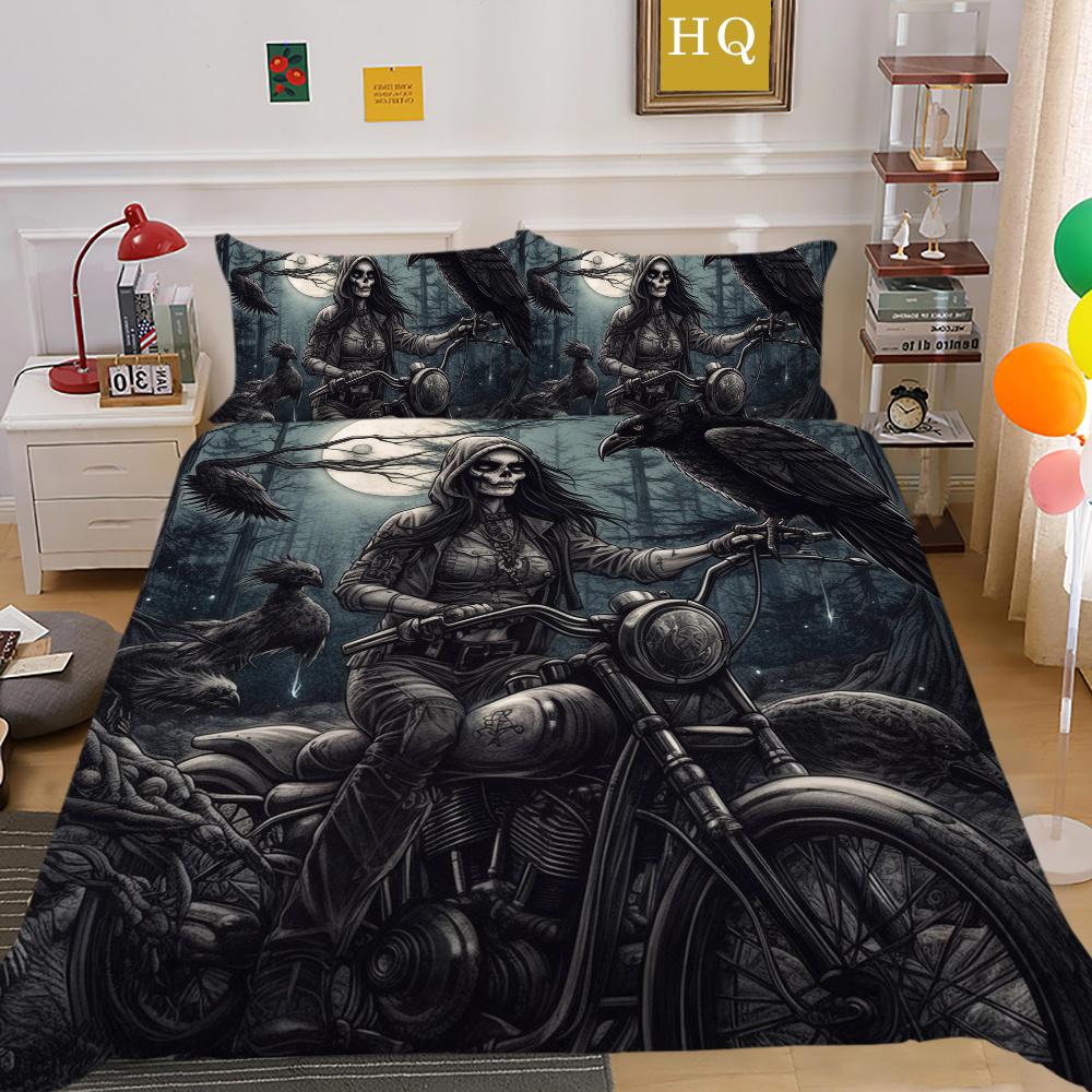 3D Beauty Skull Tisk Přehozy na postel King Size Polyester Povlak Set Design Špičkový bytový textil