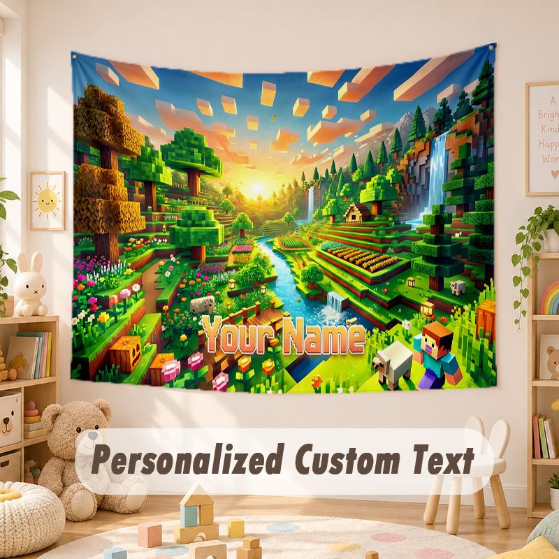 Custom Name Text Tapestry,Minecraft Boho Wall Hanging, Decorative Backdrop Tapestry For Room