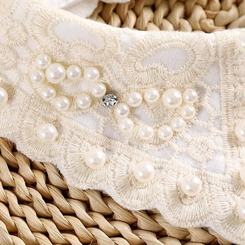 Women White Fake Collars Vintage Embroidery Floral Detachable Collar Handmade Beads False Fake Shirt Collars Decoration