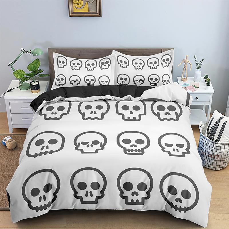 Skjelett Skull Sengesett 2 /3stk Queen /King Size Dynetrekk Sett Sengetøy Putetrekk Dynesett Hjemmetekstil