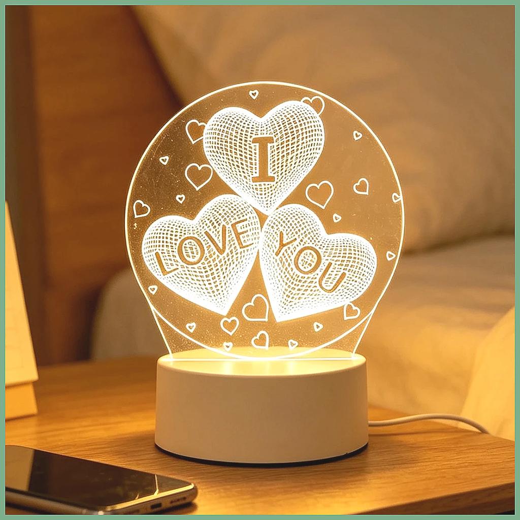 1pc Creative Acrylic LED Night Light, Bedroom Bedside Table Lamp, Holiday Event Gift, Energy-Saving Decorative Lighting