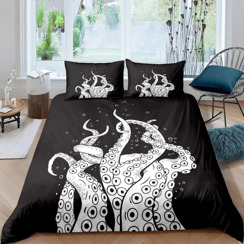 Octopus Duvet Cover Set Teal Blue Octopus Tentacles Twin Bedding Set Sealife Ocean Sea Animal Queen King Polyester Quilt Cover