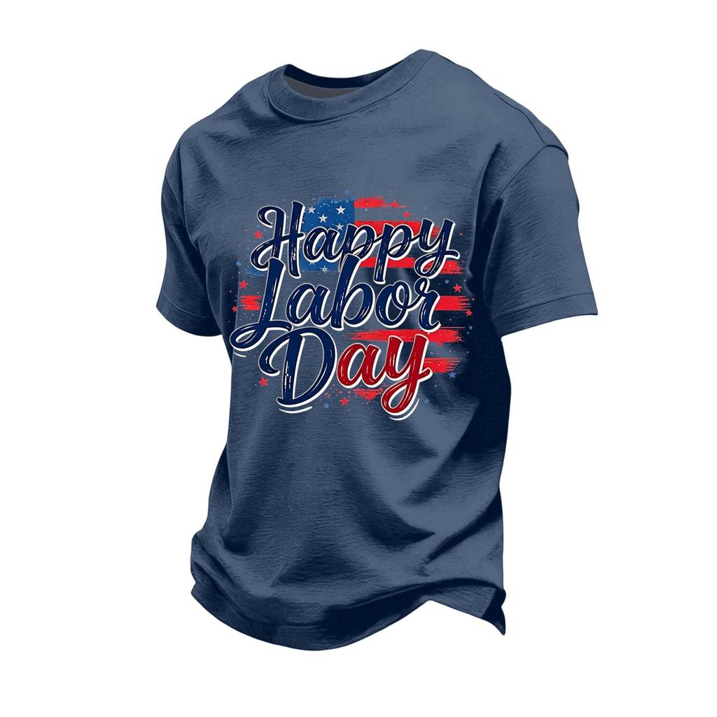 Men's Loose Fit Casual Short Sleeve T Shirt Labor Day Graphic Print Crew Neck Comfortable Top for Everyday Wear