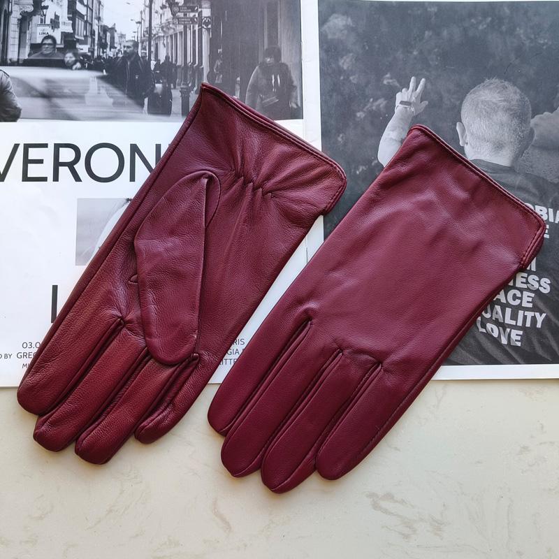 Men's Sheepskin Driving Gloves Solid Color Thin Single Leather Unlined Touch Screen Fashion Ripple Riding Motorcycle Gloves