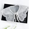 Elegant White Embroidered Flower Detachable Collar for Women Fashionable Sequins Embellished Mesh Shawl Wrap Capelet