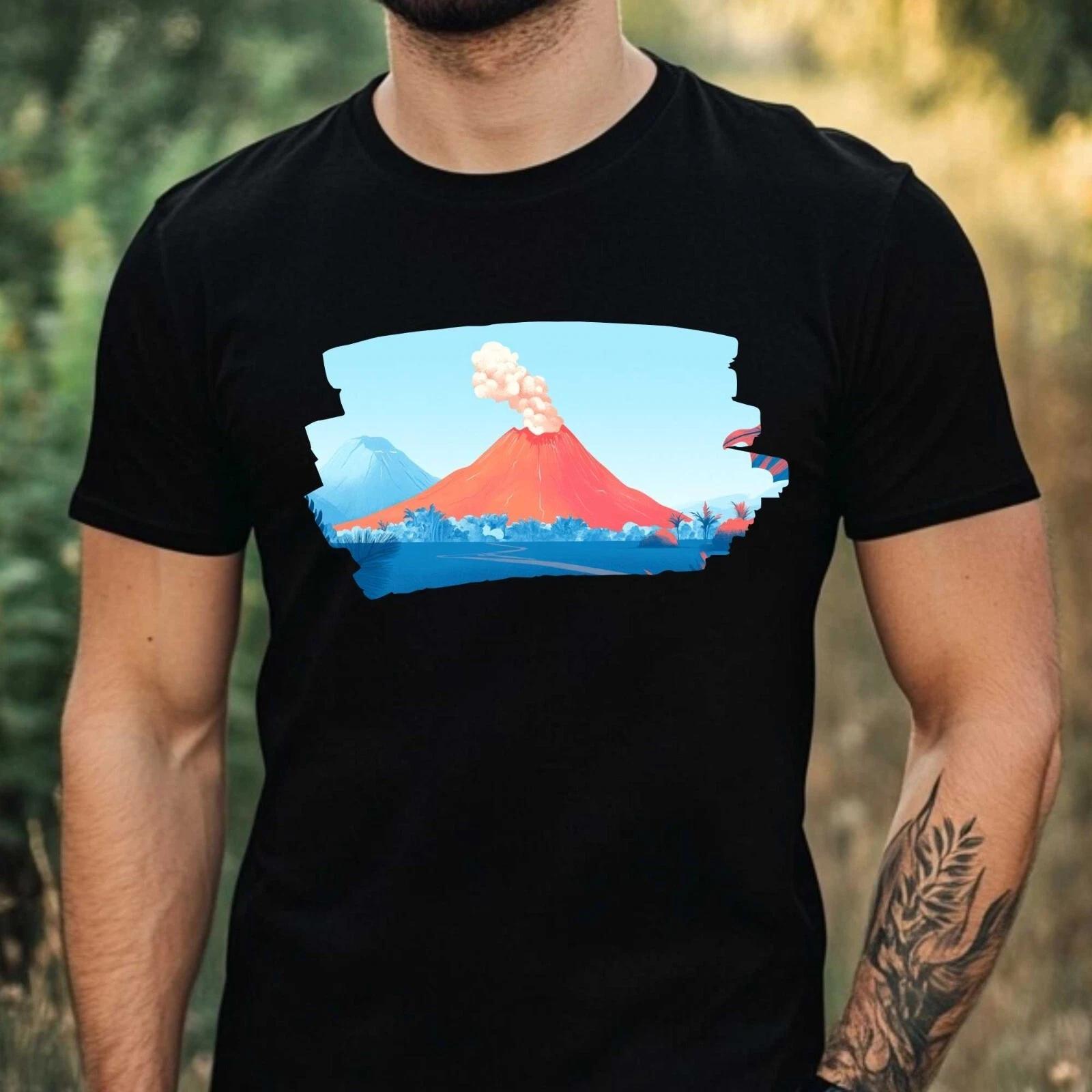 T-Shirt Herren Ausbrechender Vulkan Motiv Baumwolle Größe XS bis 5XL M