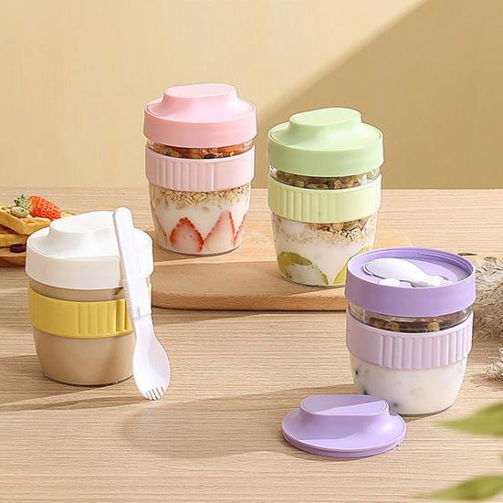 Yousheng Breakfast Cup Portable Oatmeal Salad Yogurt Cup with Lid & Spoon BPA-Free Food Storage Container for Office School