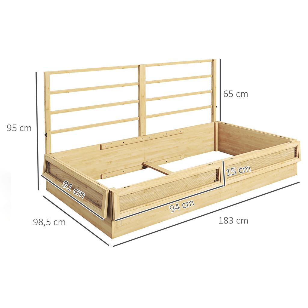 Raised Garden Bed Planter Box Herb Bed, Weather-Resistant, 1 Trellis, 183 x 98.5 x 95 cm, Natural