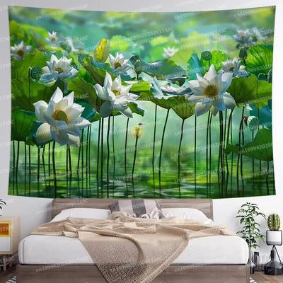 Home Decor Summer Style Wall Tapestry Lotus Print Home Tapestry Polyester Tapestry for Living Room Bedroom Aestheticism Tapestry