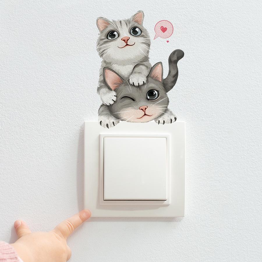 Cute Cartoon Cat Self-Adhesive Switch Stickers, Decor for Bedroom Living Room Kitchen Home Decoration