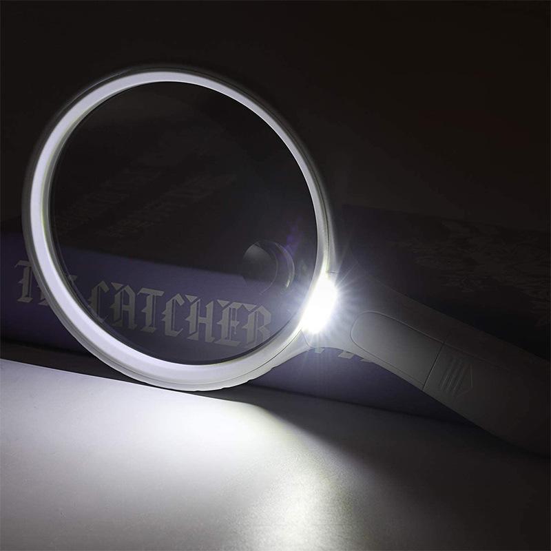 

145Mm Magnifier Large Diameter Elderly Reading 4Led Magnifier Handheld Magnifier 10X 145mm