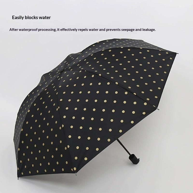 Parapluie Pliant à Pois Revêtement Noir Anti-UV Imperméable Parfait Pour le Trajet Quotidien et les Voyages