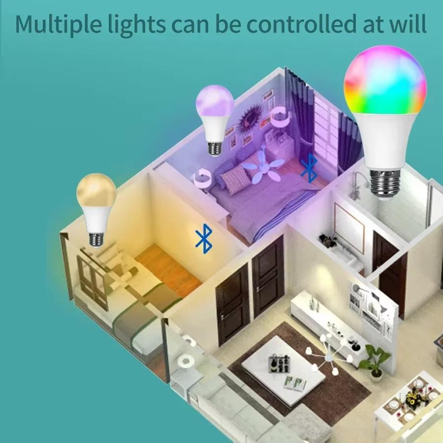 Smart Light Bulbs Wifi Bluetooth E27 E14 GU10 Color Changing LED Bulb Alexa Google Home Lamp Voice Tuya APP Control Music Rhythm