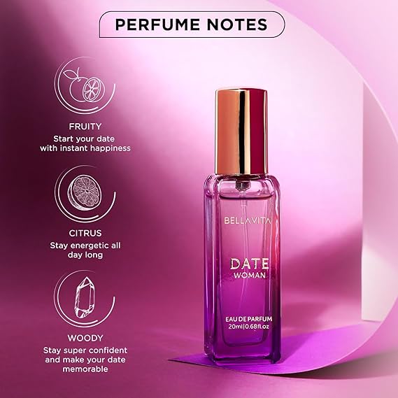Date Woman Eau De Parfum Perfume with Pink Pepper, Jasmine & Vanilla|Premium, Long Lasting Floral & Fruity Fragrance for Women, 20ML